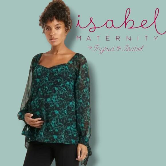 Isabel Maternity by Ingrid & Isabel Green Floral Long Sleeve Blouse – xs - Picture 8 of 9